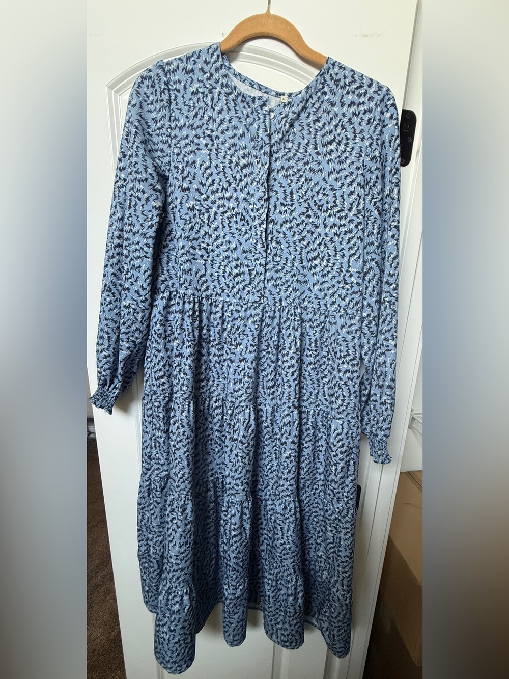 Light Blue Printed Tiered Maxi Dress - Women